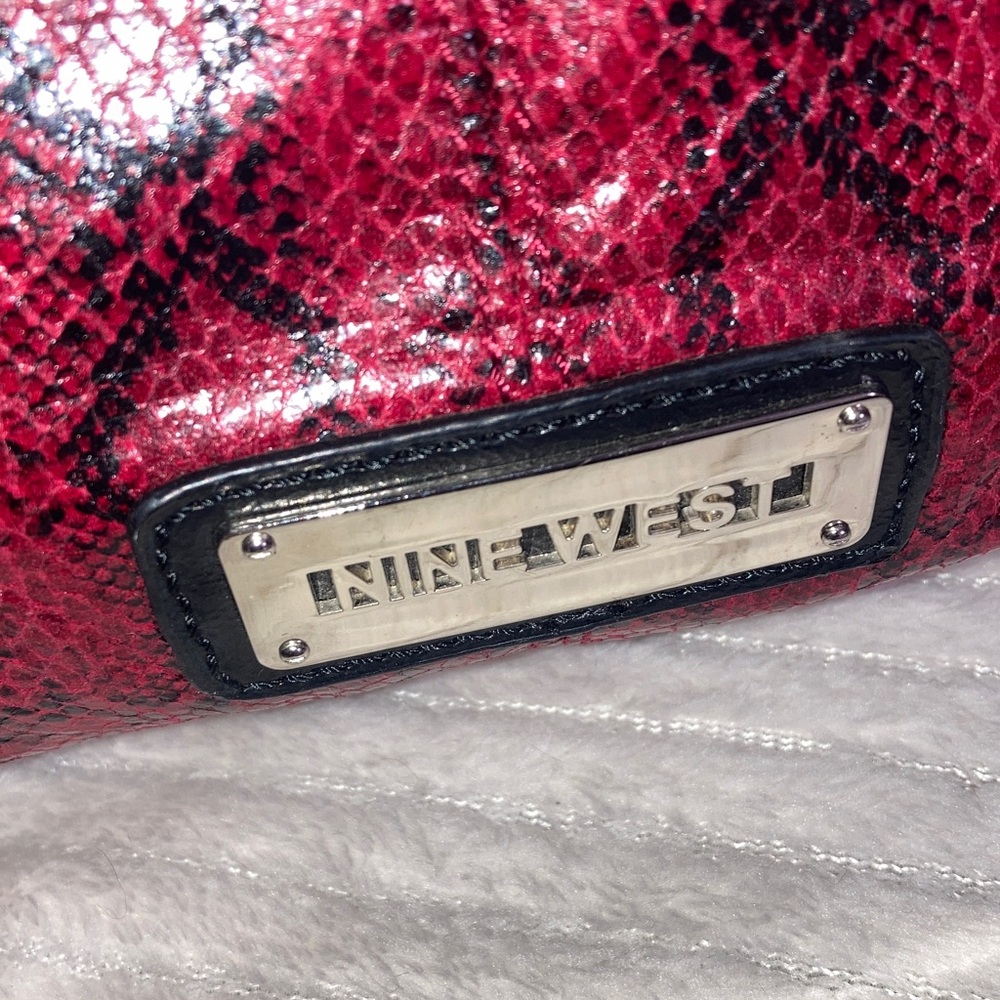 Nine West Red Snake Print Shoulder Bag with crossbody strap - Picture 2 of 11
